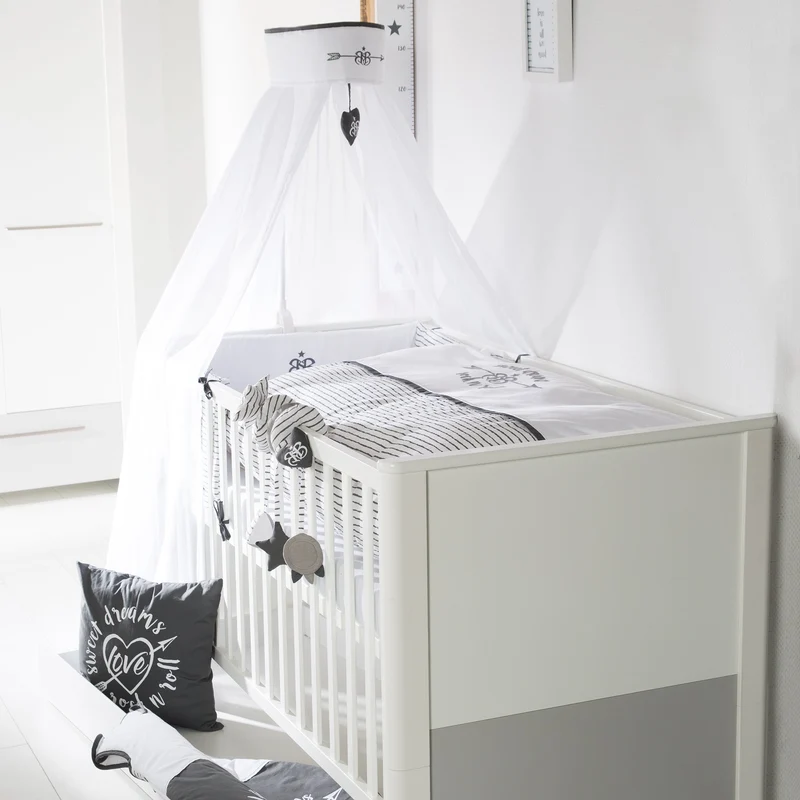 Zimmerset "Linus" – inkl. Kombi-Bett 70 x 140 cm, Wickelkommode & 3-türigem Schrank, weiß / grau