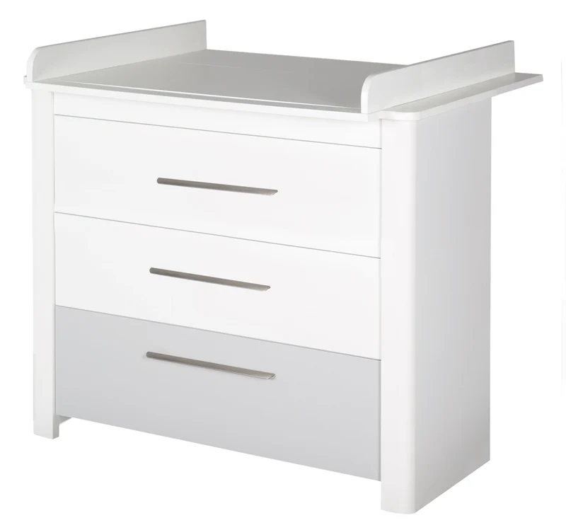 Zimmerset "Linus" – inkl. Kombi-Bett 70 x 140 cm, Wickelkommode & 3-türigem Schrank, weiß / grau