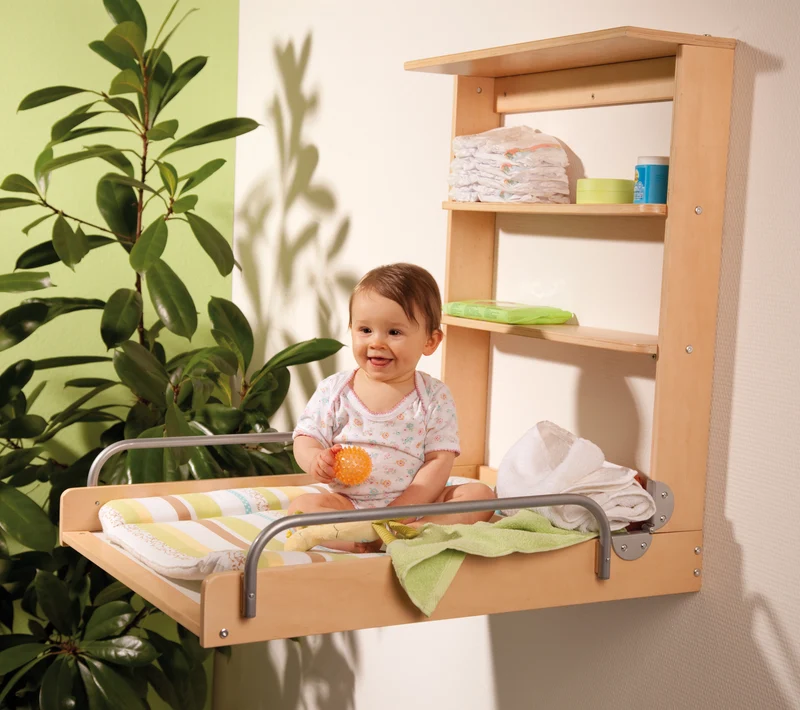 Wandwickelregal, klappbares Wickelregal, natur inkl. Wickelunterlage 'Dschungelbaby'