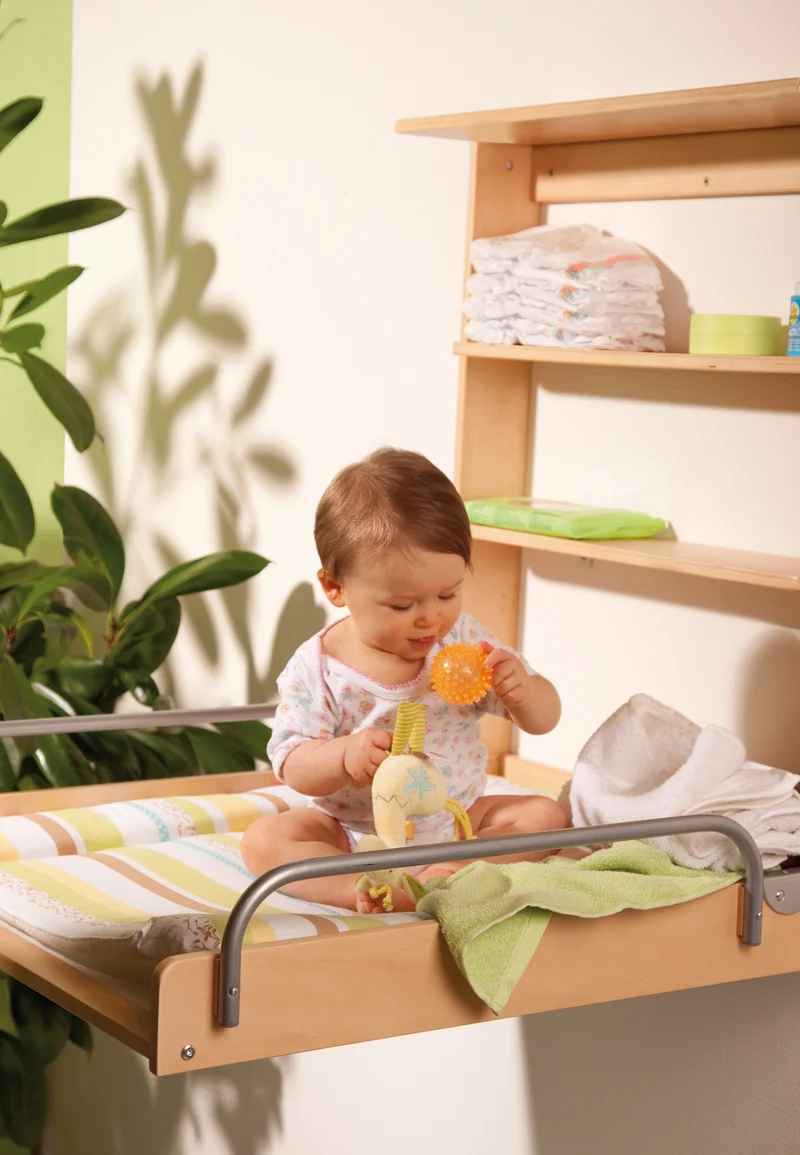 Wandwickelregal, klappbares Wickelregal, natur inkl. Wickelunterlage 'Dschungelbaby'