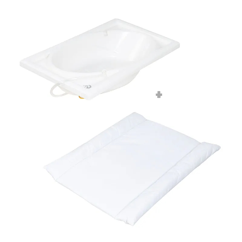 Bade-Wickel-Kombi 'Baby Pool', klappbarer Tisch mit Wanne, Holz natur, Wickelauflage weiß