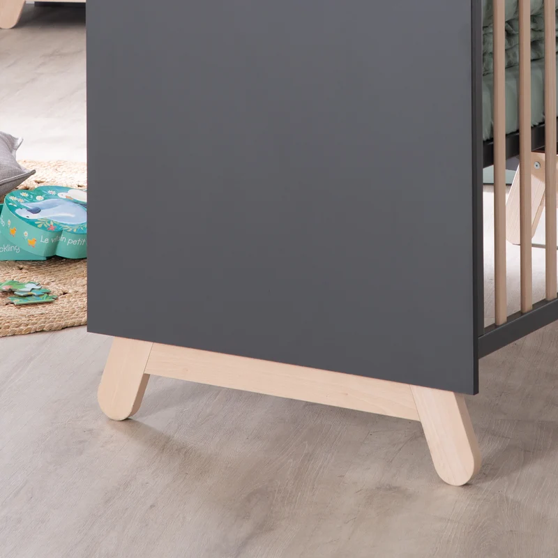 Kombi-Kinderbett "Jara", 70 x 140 cm, anthrazit, natur, verstellbar, 3 Schlupfsprossen, umbaubar