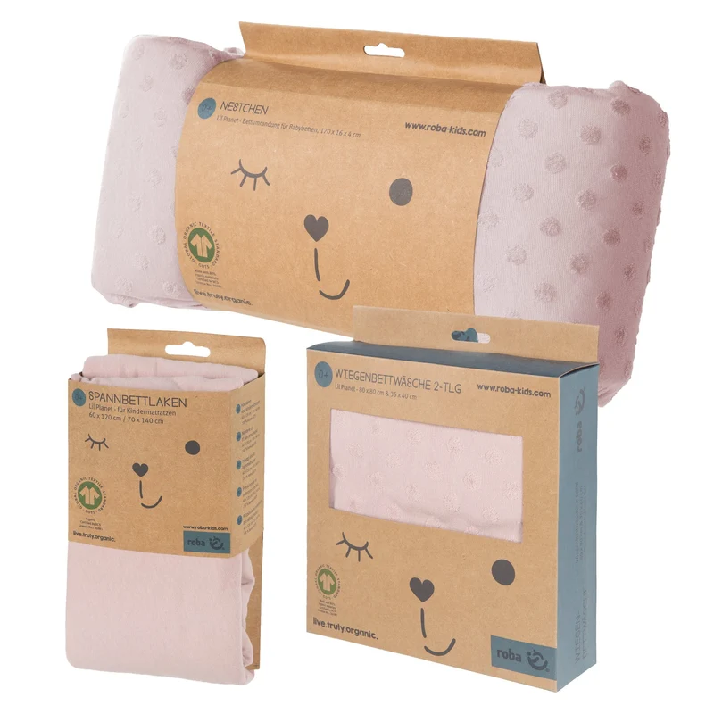 Geschenkset "Lil Planet" – rosa, Bio-Bettwäsche, -Spannbettlaken & -Nestchen, GOTS