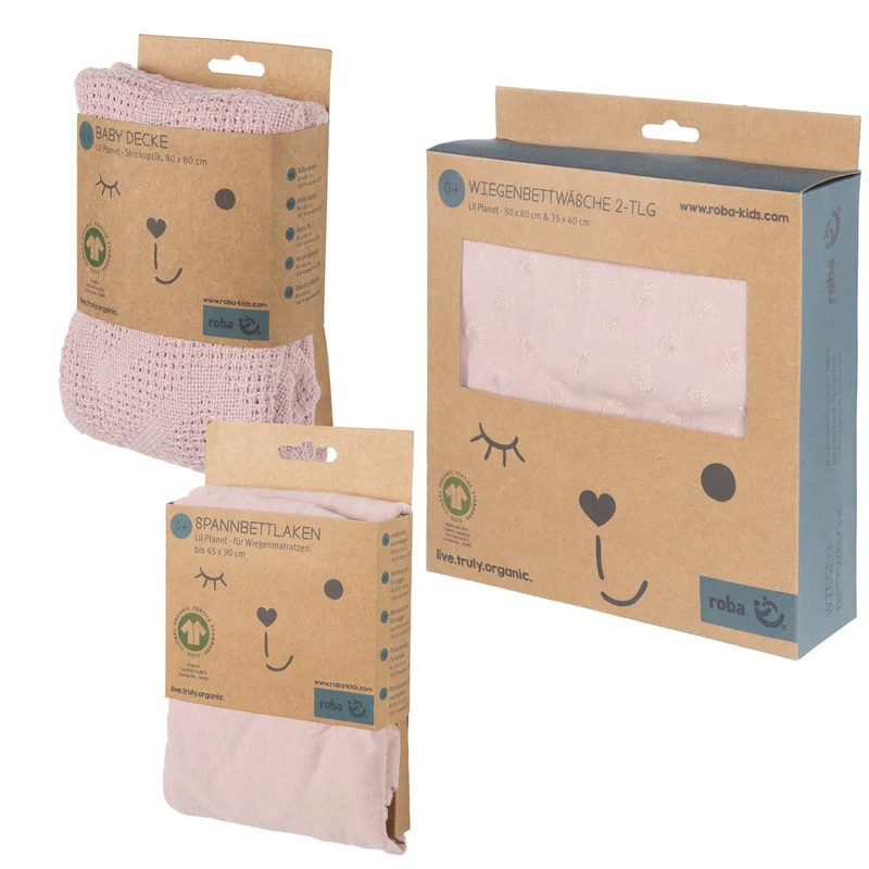 Geschenkset "Lil Planet" – rosa, Bio-Bettwäsche, -Spannbettlaken & -Decke, GOTS