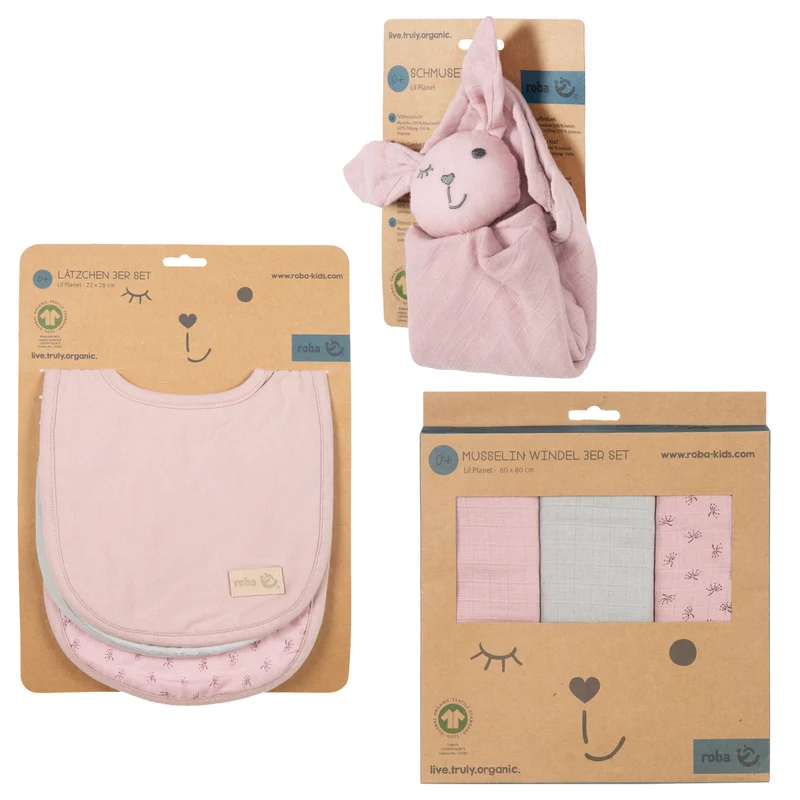 Geschenkset Baby Essentials "Lil Planet" – rosa aus Bio-Baumwolle, GOTS, nachhaltig