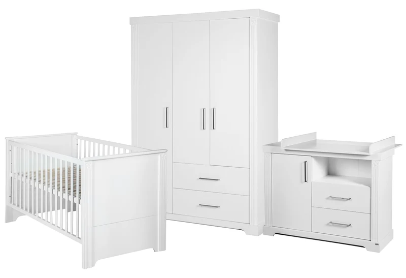 Möbelset "Maxi" – inkl. Kombi-Bett 70 x 140 cm, Wickelkommode & 3-türigem Kleiderschrank, weiß