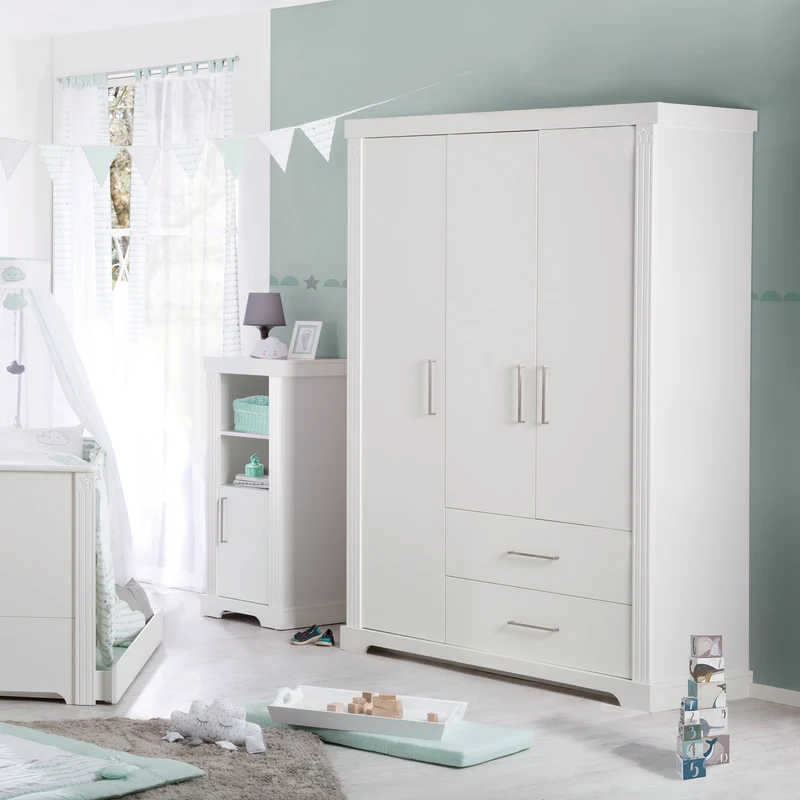 Möbelset "Maxi" – inkl. Kombi-Bett 70 x 140 cm, Wickelkommode & 3-türigem Kleiderschrank, weiß