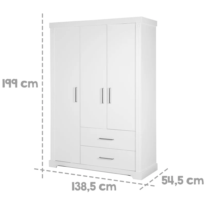 Möbelset "Maxi" – inkl. Kombi-Bett 70 x 140 cm, Wickelkommode & 3-türigem Kleiderschrank, weiß
