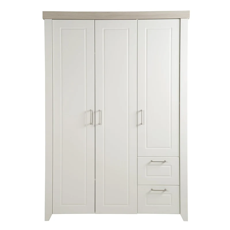 Zimmerset "Felicia" – inkl. Kombi-Bett 70 x 140 cm, Wickelkommode & 3-türigem Schrank, Luna Elm/weiß
