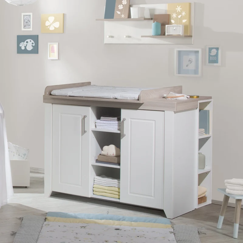 Zimmerset "Felicia" – inkl. Kombi-Bett 70 x 140 cm, Wickelkommode & 3-türigem Schrank, Luna Elm/weiß