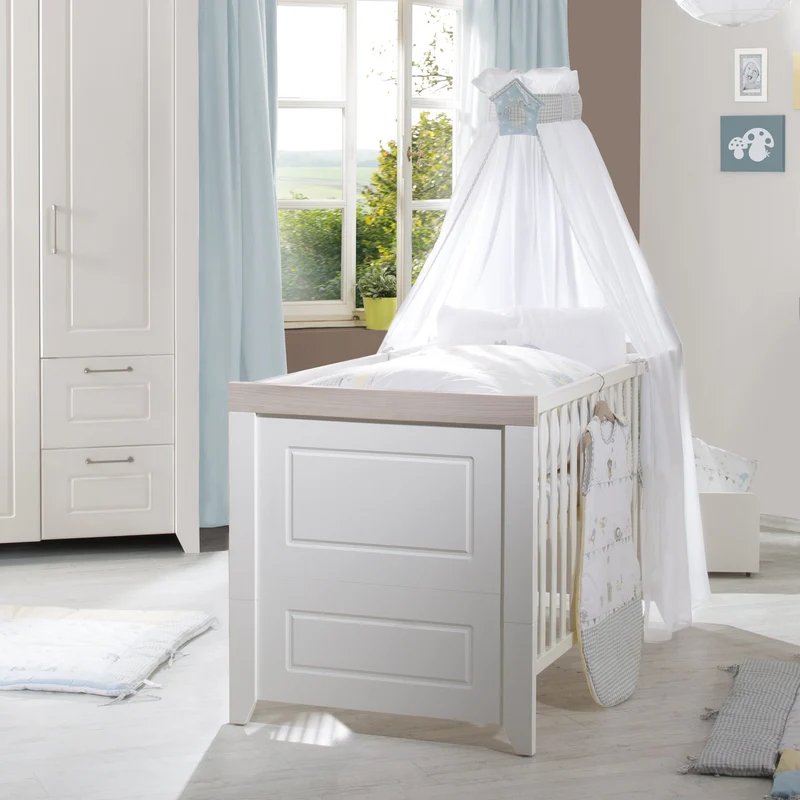 Zimmerset "Felicia" – inkl. Kombi-Bett 70 x 140 cm, Wickelkommode & 3-türigem Schrank, Luna Elm/weiß