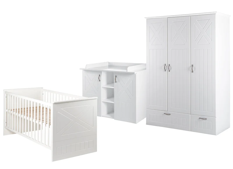 Komplettzimmer "Constantin" – inkl. Kombi-Bett 70 x 140 cm, Wickelkommode & 3-türigem Schrank