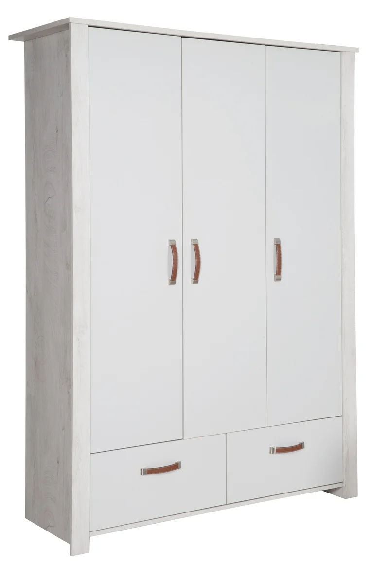 Zimmerset "Mila" – inkl. Kombi-Bett 70 x 140 cm, Wickelkommode & 3-türigem Schrank, grau/weiß