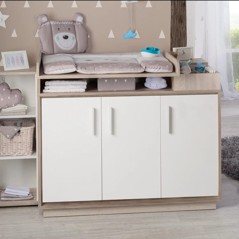 Zimmerset "Olaf" – inkl. Kombi-Bett 70 x 140 cm, Wickelkommode & 3-türigem Schrank, Luna Elm/weiß