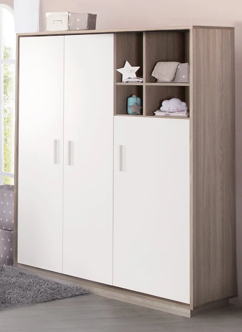 Zimmerset "Olaf" – inkl. Kombi-Bett 70 x 140 cm, Wickelkommode & 3-türigem Schrank, Luna Elm/weiß