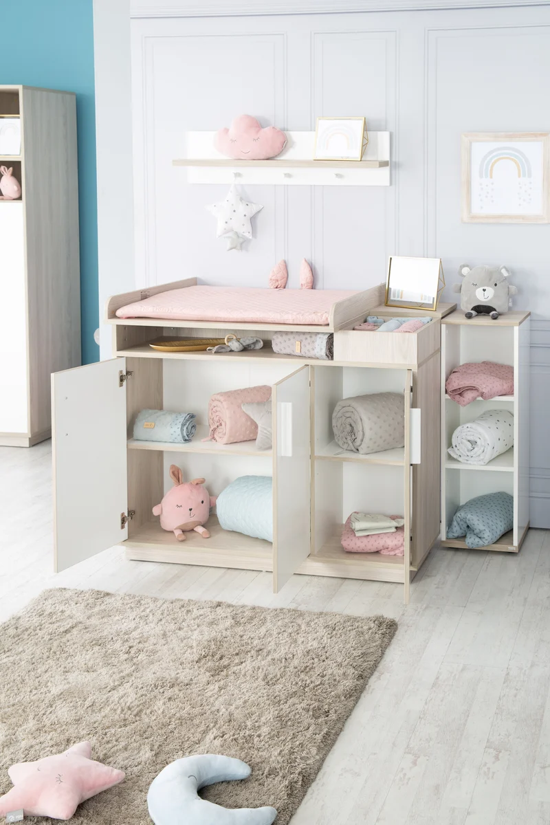 Zimmerset "Olaf" – inkl. Kombi-Bett 70 x 140 cm, Wickelkommode & 3-türigem Schrank, Luna Elm/weiß