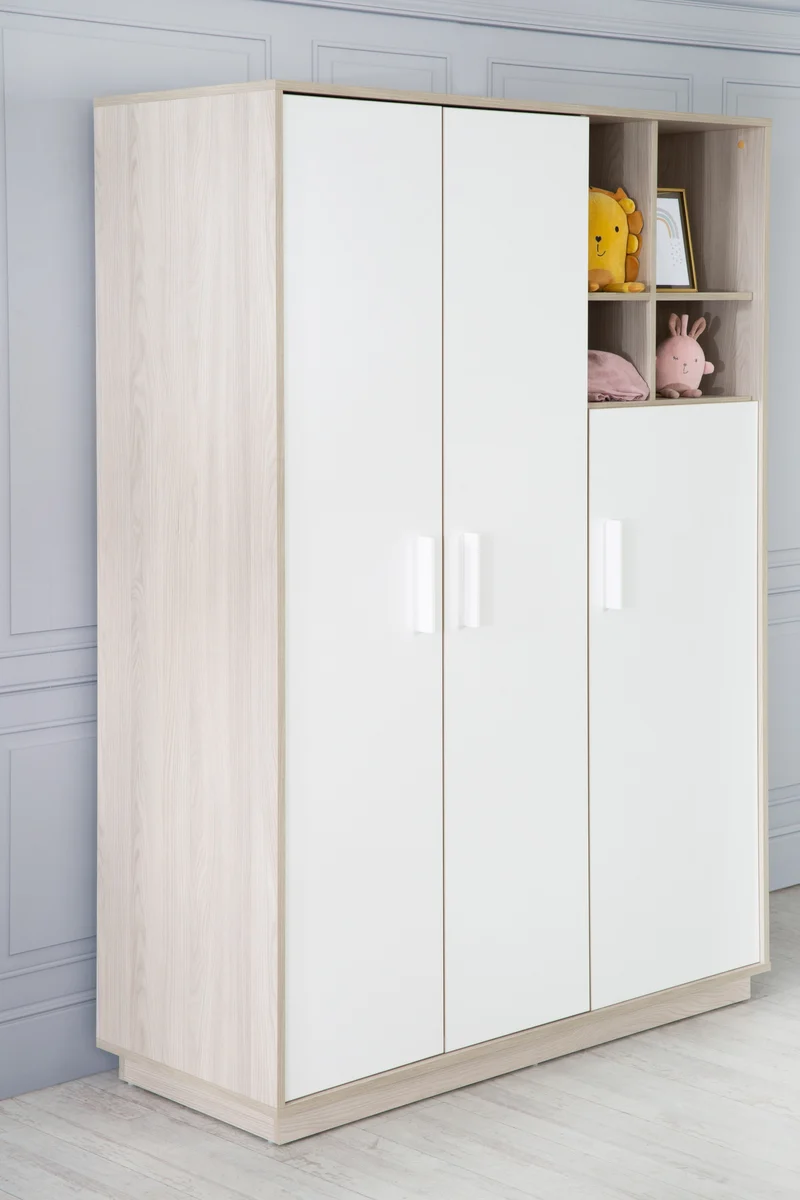 Zimmerset "Olaf" – inkl. Kombi-Bett 70 x 140 cm, Wickelkommode & 3-türigem Schrank, Luna Elm/weiß