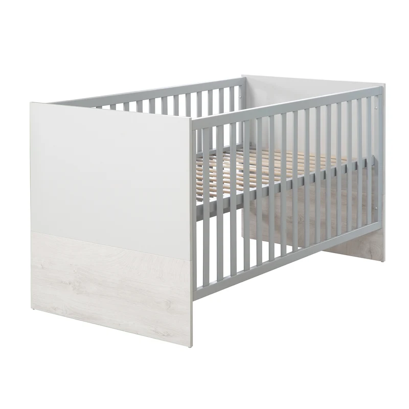 Zimmerset "Maren 2" – inkl. Kombi-Bett 70 x 140 cm, Wickelkommode & 3-türigem Schrank, Lichtgrau/weiß
