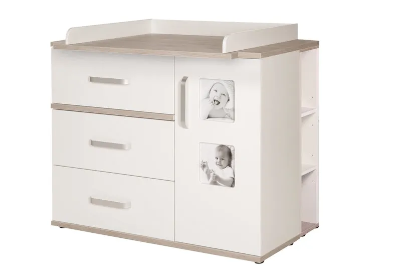 Kindermöbelset "Moritz " – 2-teilig, Kinderbett 70 x 140 cm & Wickelkommode breit, weiß/Luna Elm