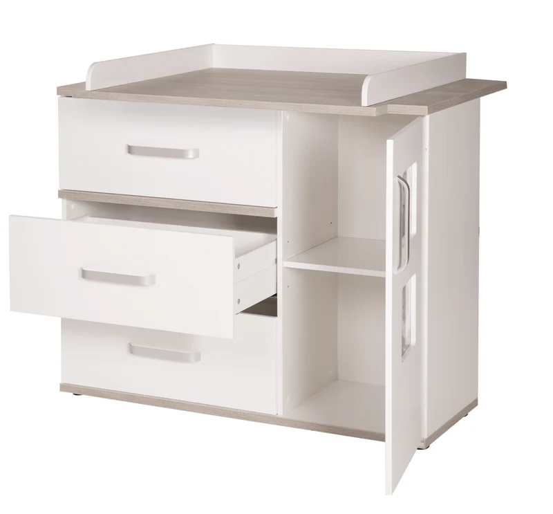 Kindermöbelset "Moritz " – 2-teilig, Kinderbett 70 x 140 cm & Wickelkommode breit, weiß/Luna Elm