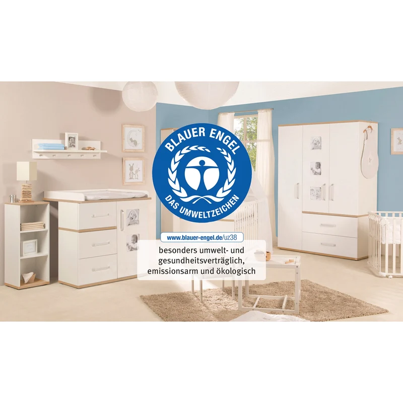 Babymöbel-Set "Pia" – 2-teilig, inkl. Kombi-Bett 70 x 140 cm & breiter Wickelkommode, weiß / San Remo Eiche