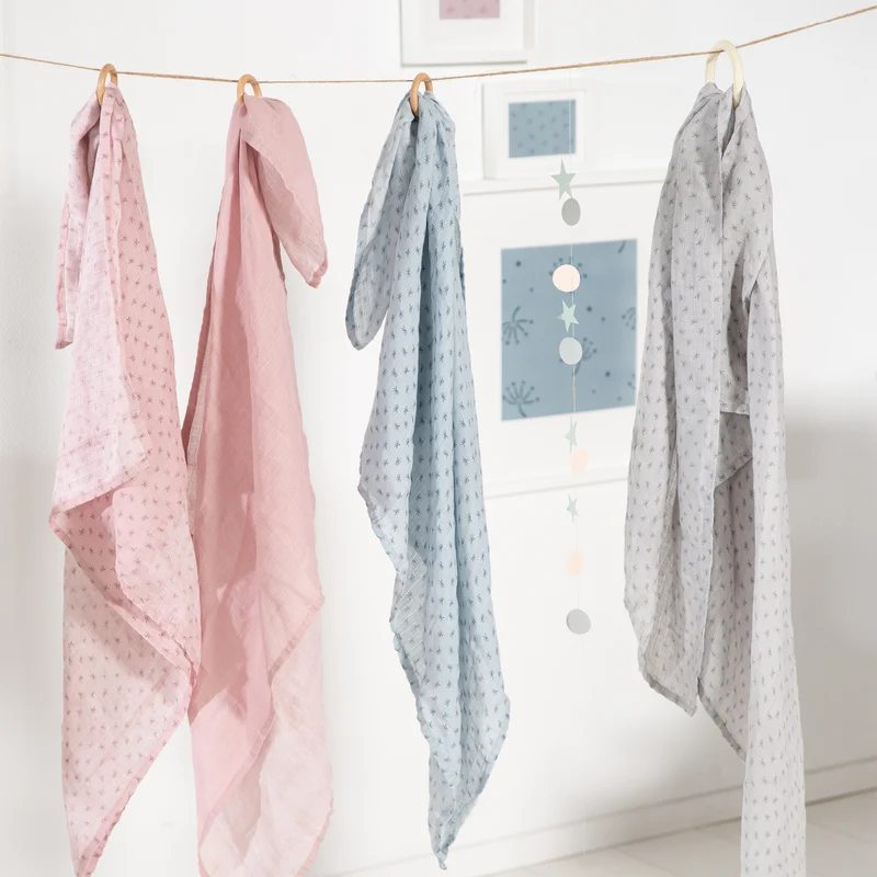 Organic 2er Set Puck- & Stilltuch 'Lil Planet' rosa/mauve, Bio-Baumwolle, GOTS, 120 x 120 cm