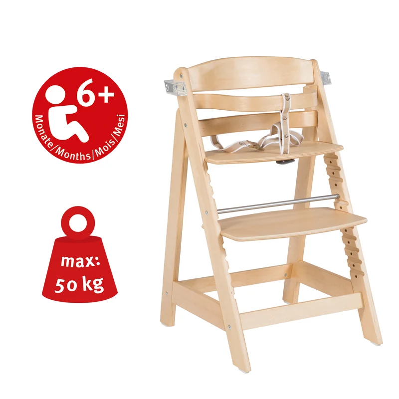 Treppenhochstuhl "Sit Up Click & Fun" – Essbrett und Bügel, Klickverschluss, mitwachsend, Holz natur