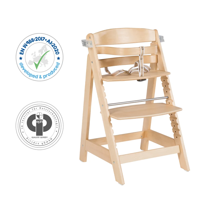 Treppenhochstuhl "Sit Up Click & Fun" – Essbrett und Bügel, Klickverschluss, mitwachsend, Holz natur