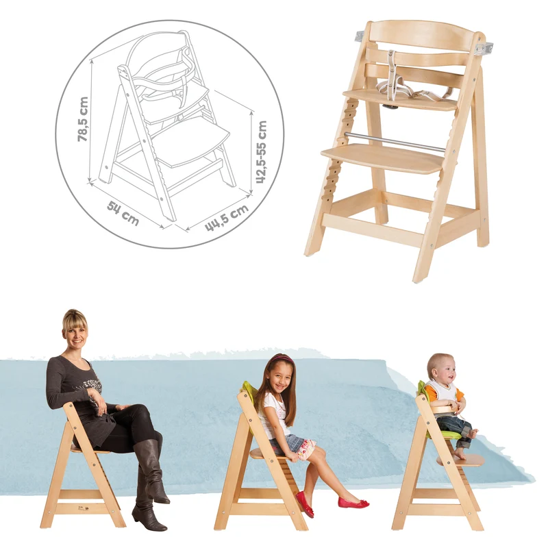 Treppenhochstuhl "Sit Up Click & Fun" – Essbrett und Bügel, Klickverschluss, mitwachsend, Holz natur