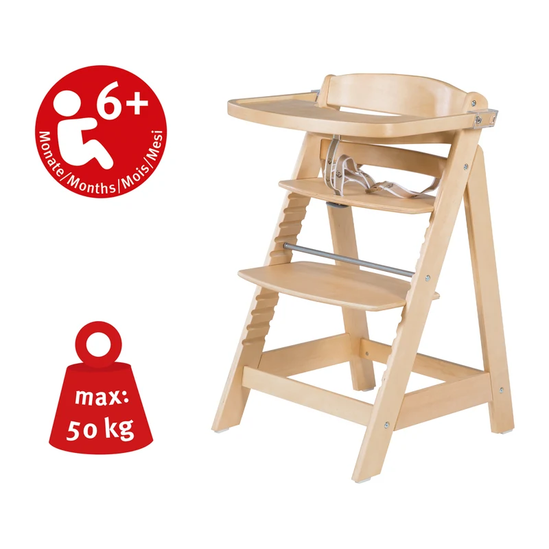 Treppenhochstuhl "Sit Up FUN" – inkl. abnehmbarem Essbrett und Bügel, mitwachsend, natur