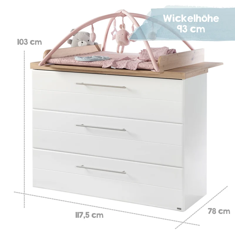 Zimmerset 'Nele' 3-teilig, inkl. Kombi-Kinderbett 70 x 140 cm, Wickelkommode & Schrank 3-türig