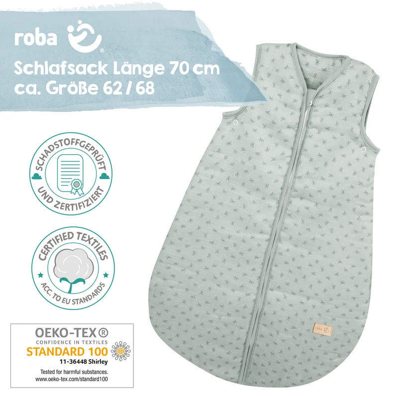 Schlafsack "Lil Planet" – 70 cm, frosty green, Musselin, 100 % Bio-Baumwolle, GOTS