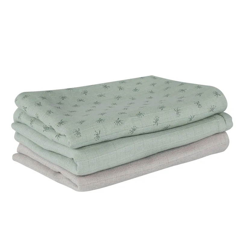 3er Set Windeln "Lil Planet" – 80 x 80 cm, frosty green, Bio-Musselin (GOTS)