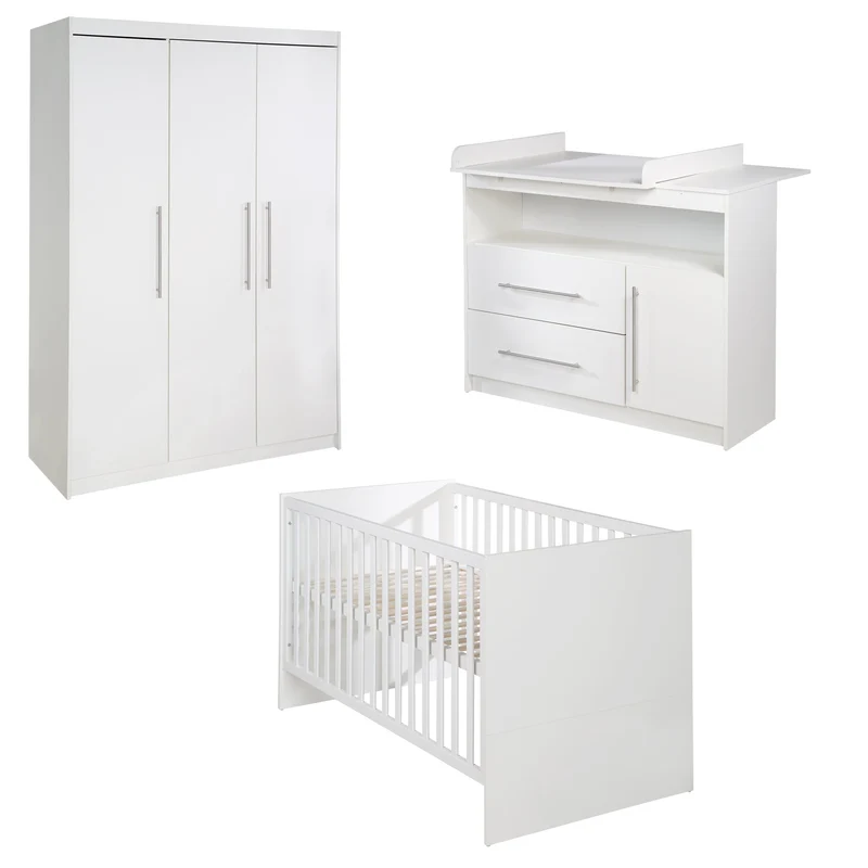 Zimmerset "Maren" – inkl. Kombi-Bett 70 x 140 cm, Wickelkommode breit & Schrank 3-türig, weiß