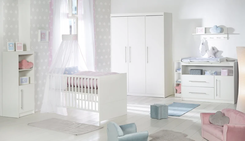 Zimmerset "Maren" – inkl. Kombi-Bett 70 x 140 cm, Wickelkommode breit & Schrank 3-türig, weiß