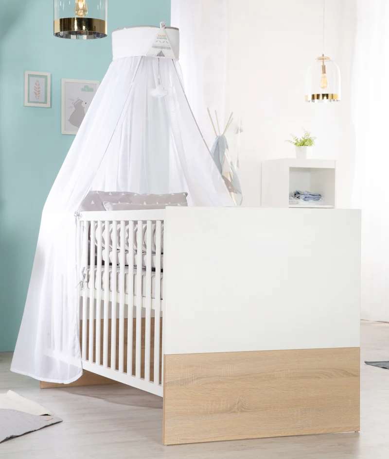 Kindermöbelset "Gabriella" – inkl. Babybett 70 x 140 cm, breiter Wickelkommode & Schrank 3-türig