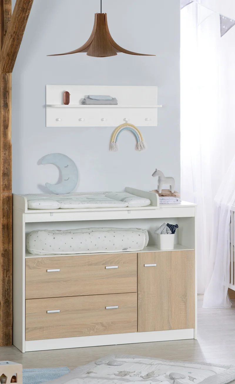 Kindermöbelset "Gabriella" – inkl. Babybett 70 x 140 cm, breiter Wickelkommode & Schrank 3-türig