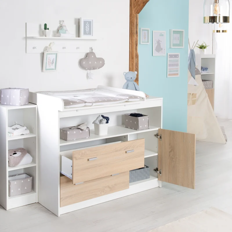 Kindermöbelset "Gabriella" – inkl. Babybett 70 x 140 cm, breiter Wickelkommode & Schrank 3-türig
