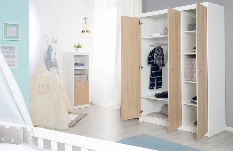 Kindermöbelset "Gabriella" – inkl. Babybett 70 x 140 cm, breiter Wickelkommode & Schrank 3-türig