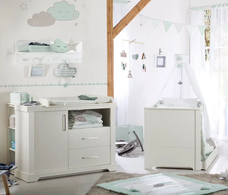 Kindermöbelset "Maxi" – inkl. Kombi-Bett, 70 x 140 cm & breiter Wickelkommode, weiß