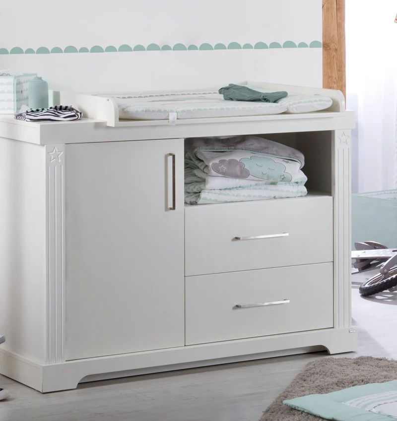 Kindermöbelset "Maxi" – inkl. Kombi-Bett, 70 x 140 cm & breiter Wickelkommode, weiß