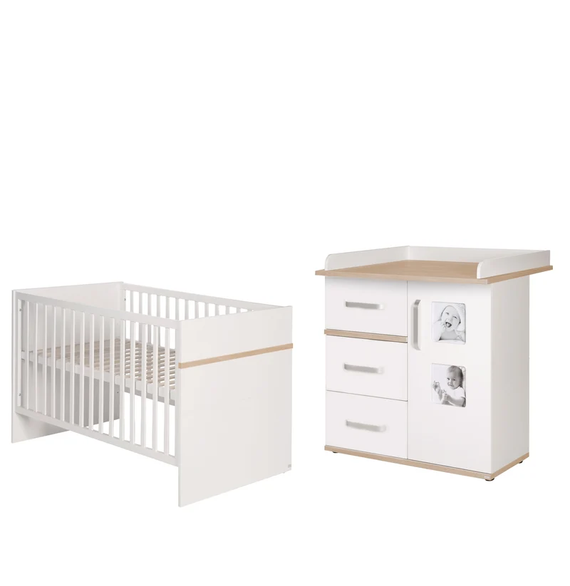 Kindermöbelset "Pia" – 2-teilig, Baby-/Kinderbett 70 x 140 cm, Wickelkommode mit Wickelansatz, weiß
