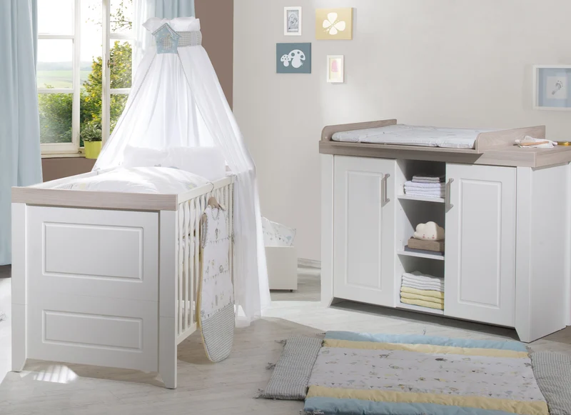 Zimmerset "Felicia" – inkl. Kombi-Bett 70 x 140 cm & breiter Wickelkommode, Luna Elm/weiß