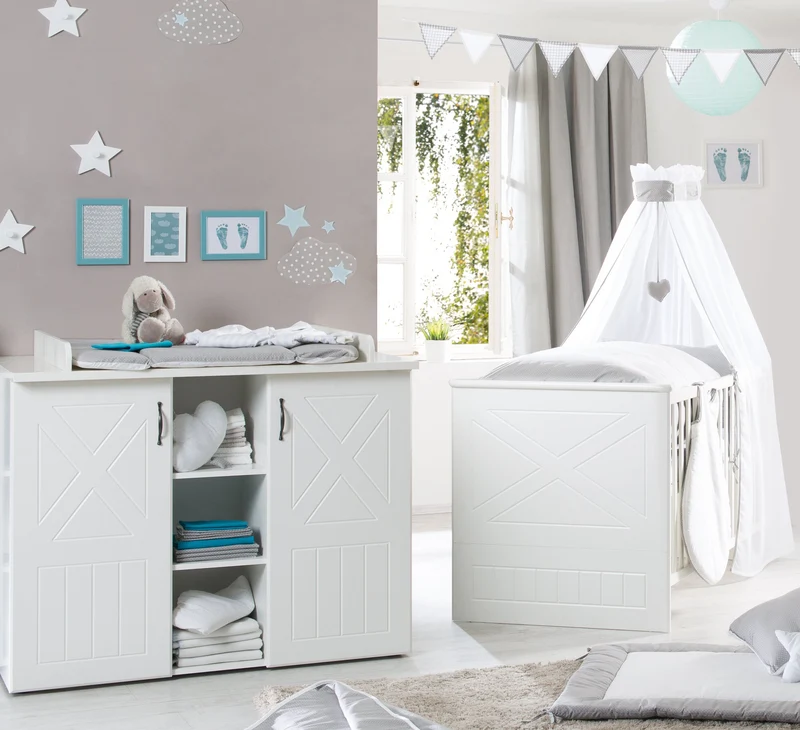 Zimmerset "Constantin" – inkl. Kombi-Bett 70 x 140 cm & Wickelkommode, gefräst weiß