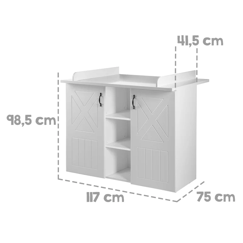Zimmerset "Constantin" – inkl. Kombi-Bett 70 x 140 cm & Wickelkommode, gefräst weiß