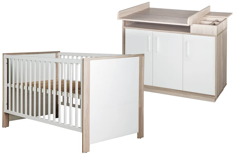 Zimmerset "Olaf" – inkl. Kombi-Bett 70 x 140 cm & breiter Wickelkommode, Luna Elm/weiß