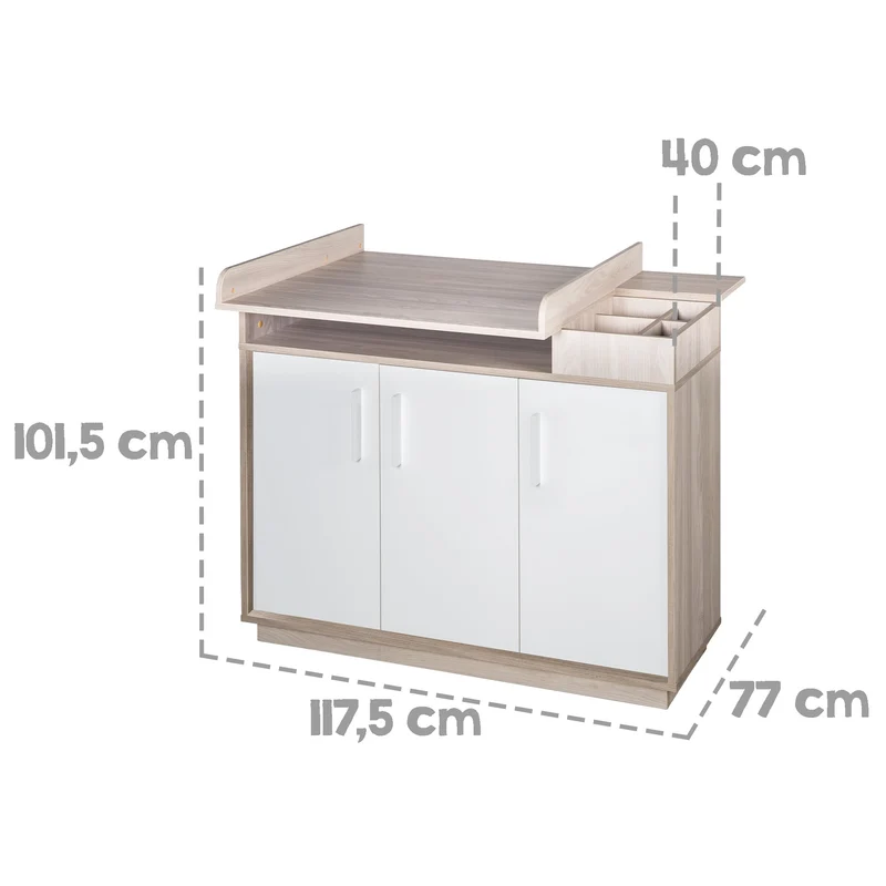 Zimmerset "Olaf" – inkl. Kombi-Bett 70 x 140 cm & breiter Wickelkommode, Luna Elm/weiß