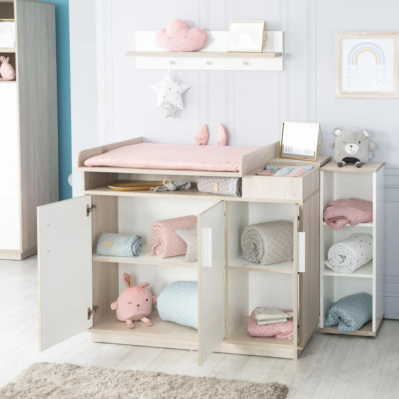 Zimmerset "Olaf" – inkl. Kombi-Bett 70 x 140 cm & breiter Wickelkommode, Luna Elm/weiß