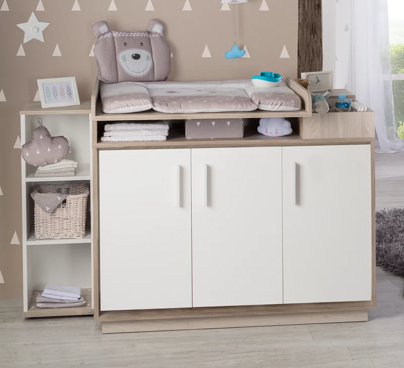 Zimmerset "Olaf" – inkl. Kombi-Bett 70 x 140 cm & breiter Wickelkommode, Luna Elm/weiß