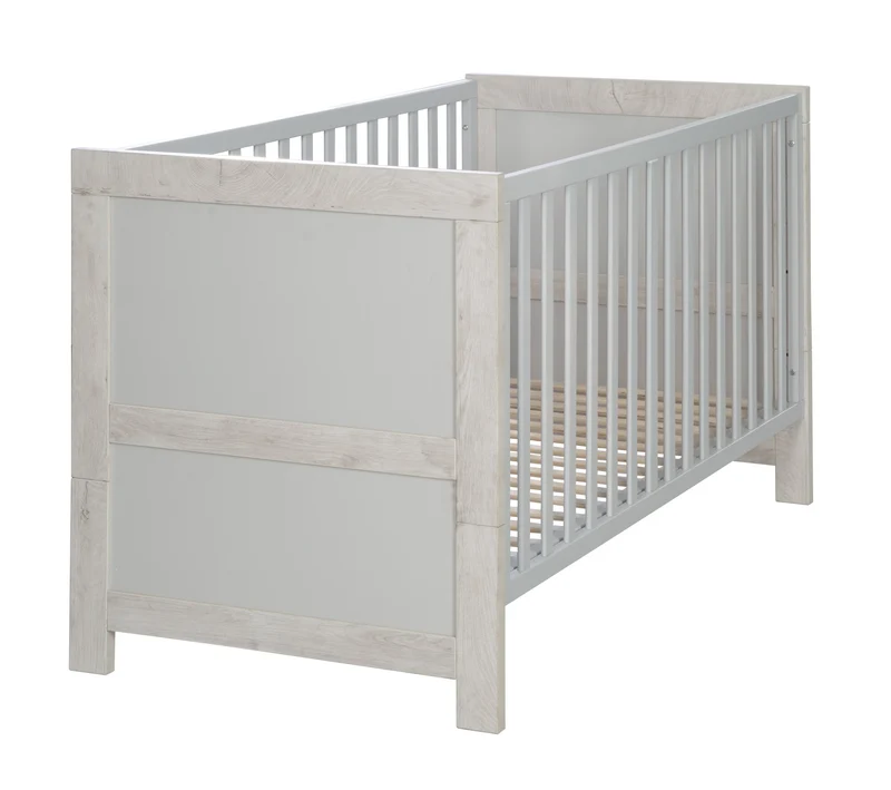 Zimmerset "Mila" – inkl. Baby-/ Kinderbett 70 x 140 cm & Wickelkommode, grau/weiß